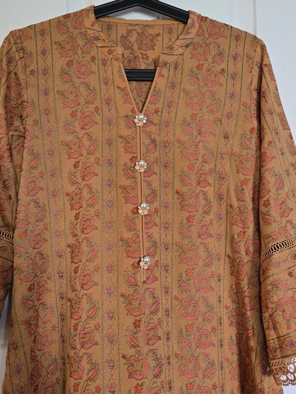 Embroidered Salwar Kameez Dupatta Long Scarf Mustard Yellow Party Wear Dress - Picture 4 of 11